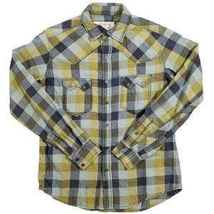 Ryan Michael Western Shirt Men Small Blue Green Acid Wash Long Sleeve Buffalo